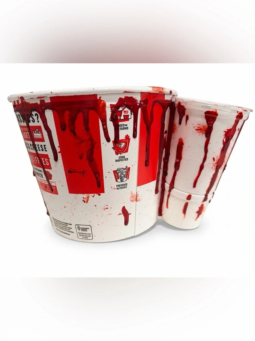 Red Horror Party Prop Bucket and Zombie Head - Horror Props - Cosplay -Halloween